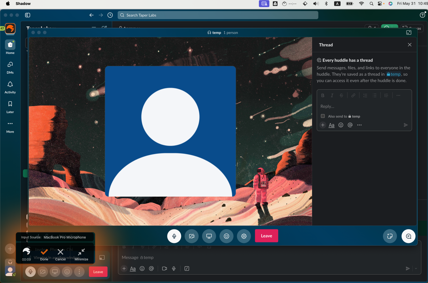 Relora AI meeting assistant interface for automatic Slack Huddle recording