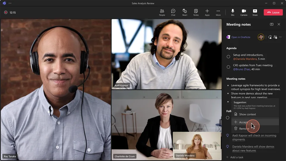 Microsoft Teams with Copilot feature interface
